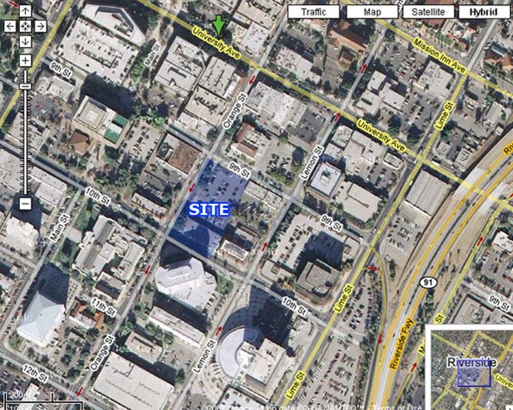 2007 – Regency Tower project site in downtown Riverside (Google)