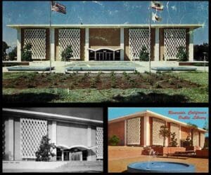 Top: 1966 Riverside phone book cover
Bottom: 1967 Riverside National Bank calendar (left); Circa 1966 postcard (right) (RXSQ collection)