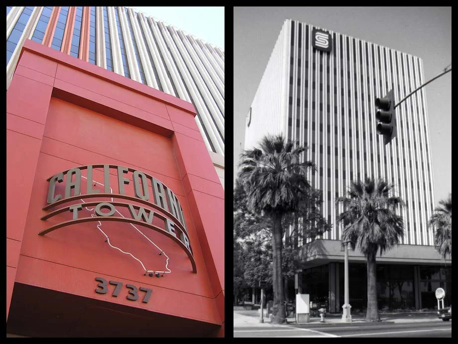 California Tower (left, 2007), Security Pacific National Bank (right, 1991) (RXSQ, City of Riverside)