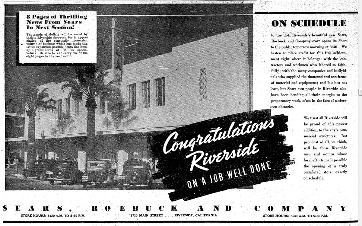 1938 - Sears located at Seventh and Main streets (Riverside Press-Enterprise)