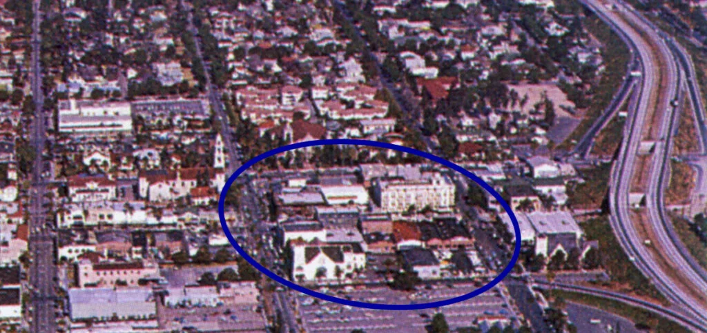 Circa 1960 - Snippet of postcard of downtown Riverside (RXSQ)