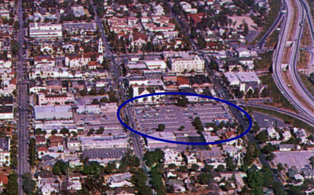 Circa 1960 - Snippet of postcard of downtown Riverside (RXSQ)