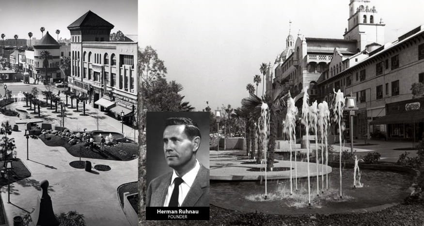 Circa 1966 - Original designs of downtown Riverside's pedestrian mall prior to 2008/2009 renovation (Ruhnau Clarke Architects)