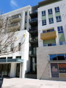 2019 - A portion of the Main Street pedestrian mall elevation of Imperial Hardware Lofts in downtown Riverside (RXSQ)