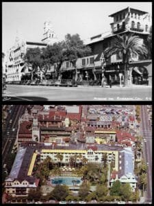 Postcard views of the Mission Inn: circa 1940s (top), and circa 1950s (bottom) (RXSQ collection)